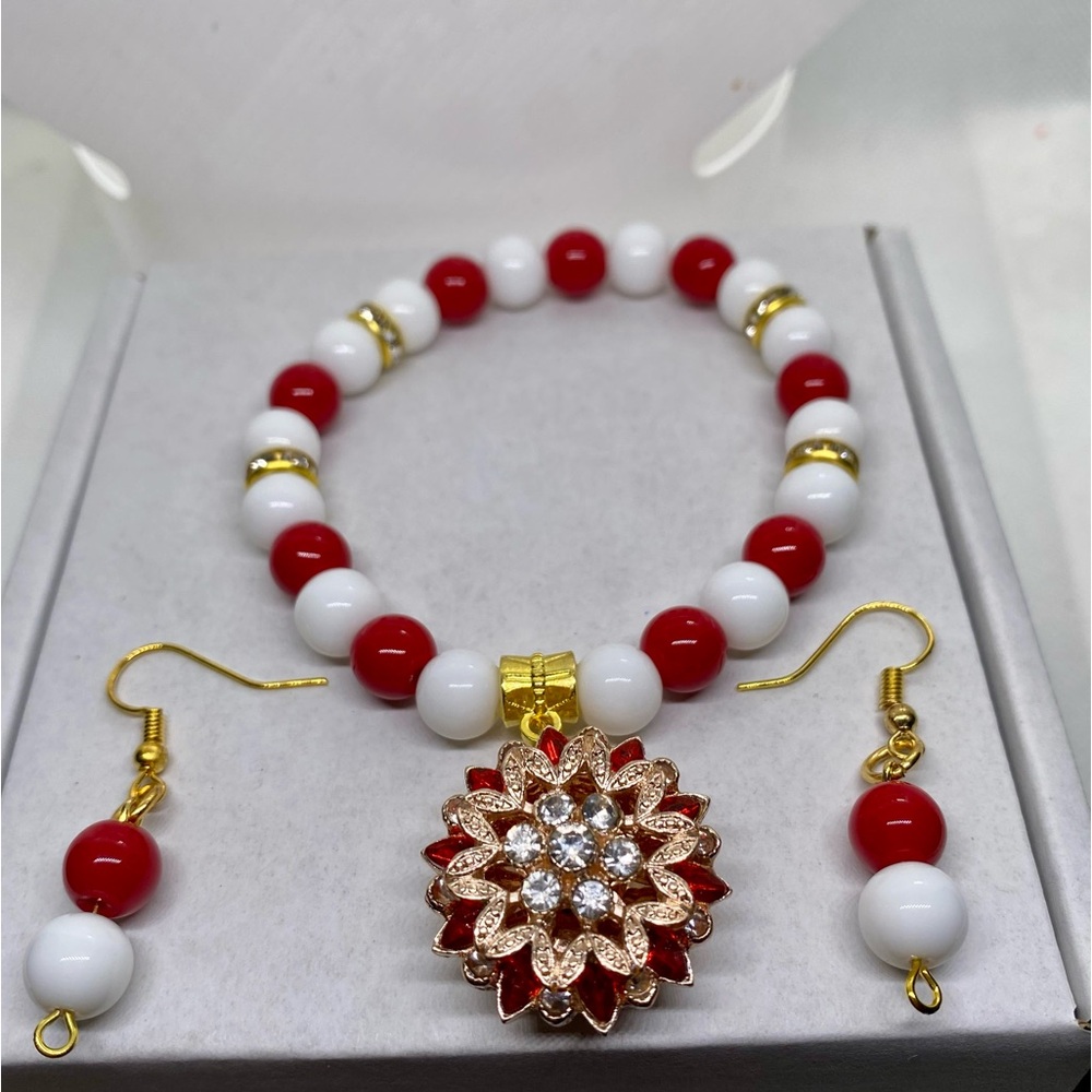 Red And White Charm Bracelet Set